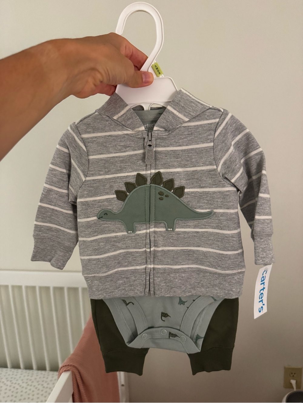 NWT Carter's Gray & Green Dino Hoodie Set